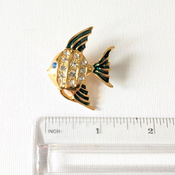 Vintage Fish Brooch – Gold & Blue Tones with Rhinestones - Picture 2 of 4